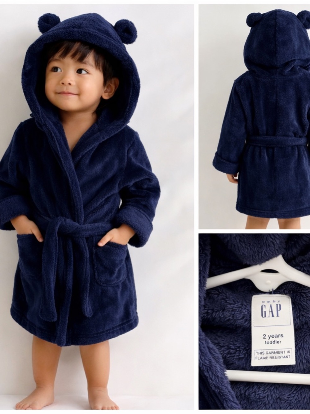 GAP Navy Plush Hooded Robe with Bear Ears